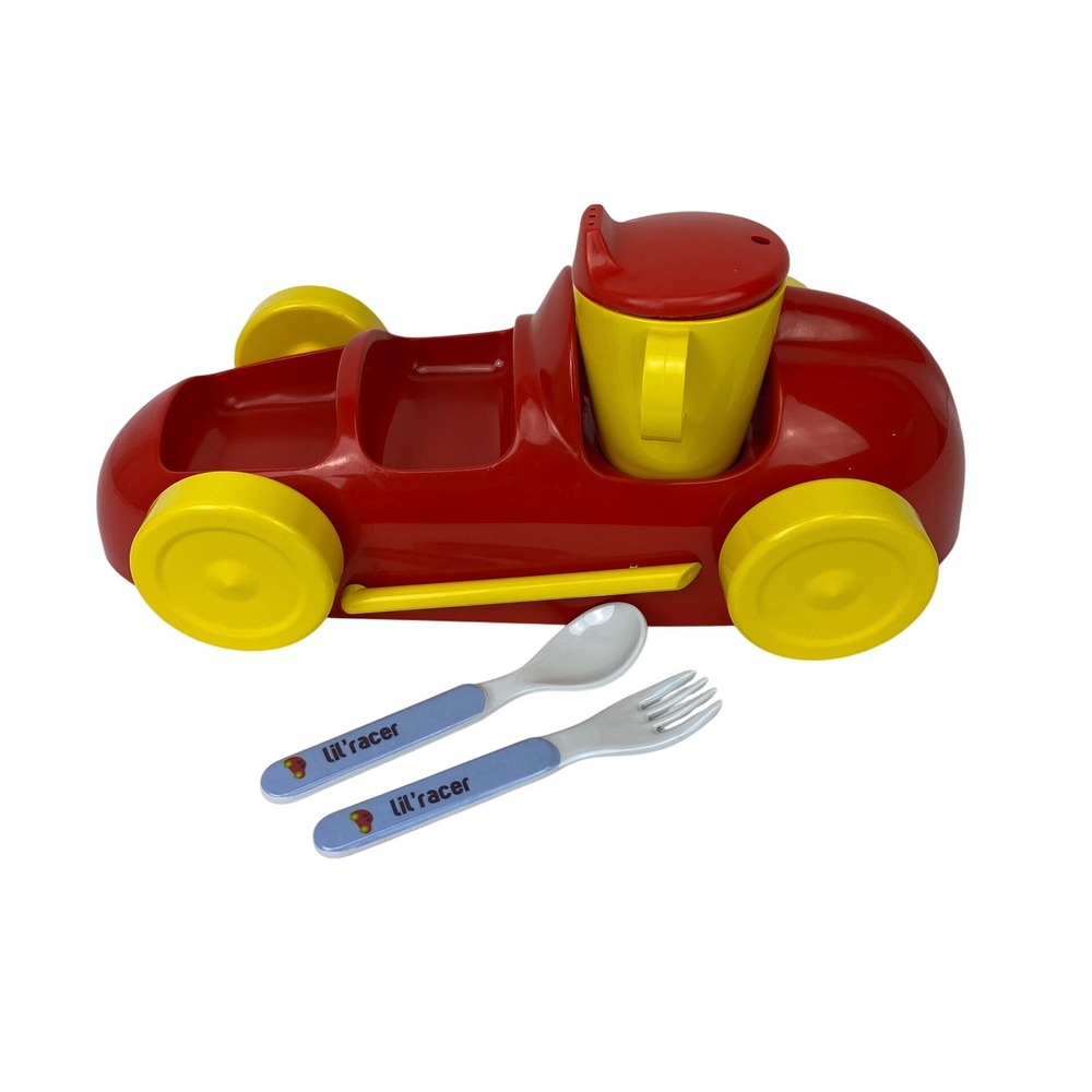 Rare Vtg Li'l Racer Red Car Feeding Set Starwares Kids Toddler Mealtime‎ 1987